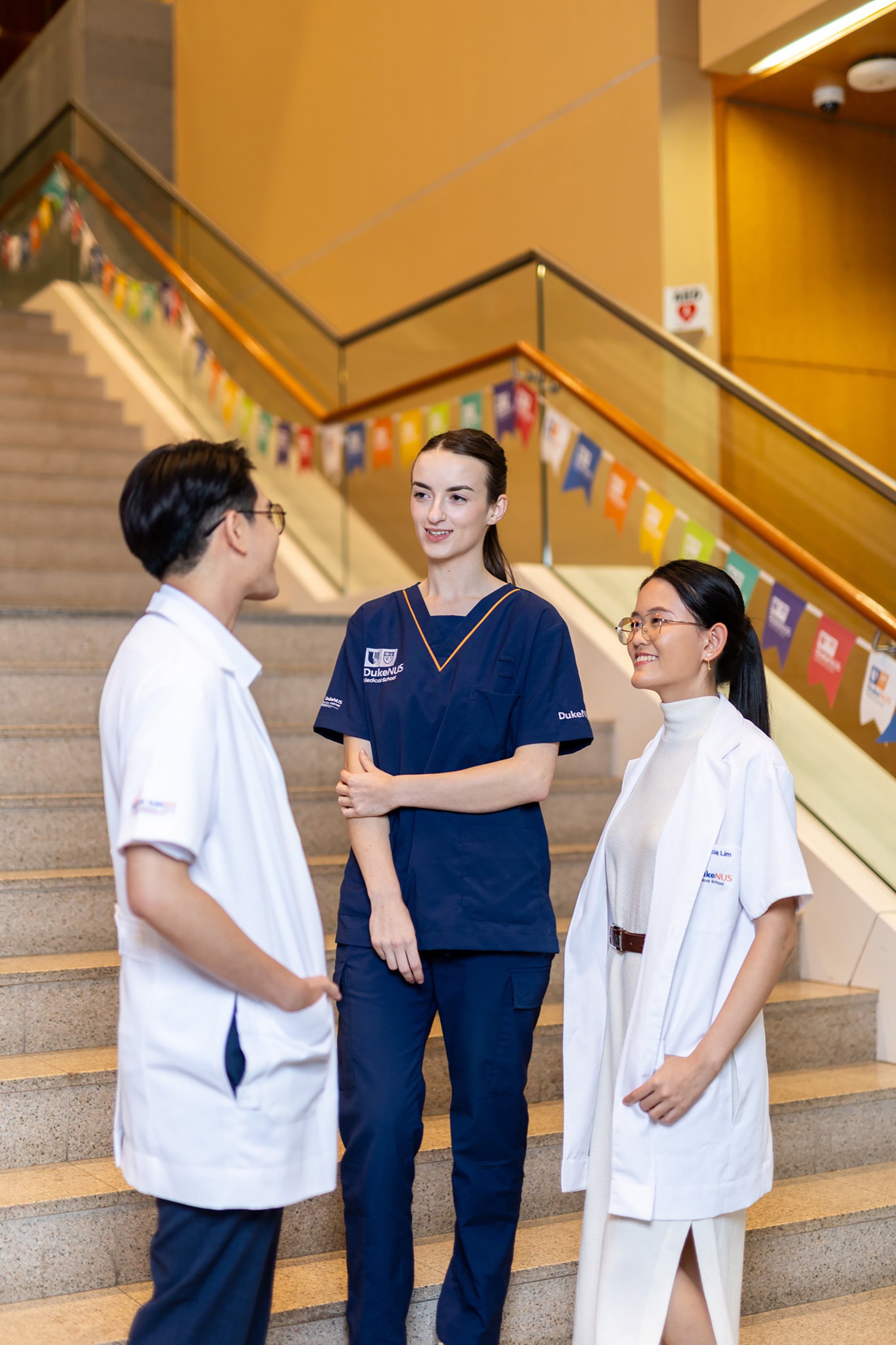 MD Students discussion at stairway