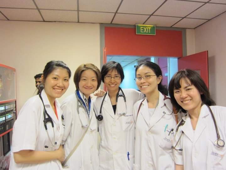 Young and carefree buddies in medical school.