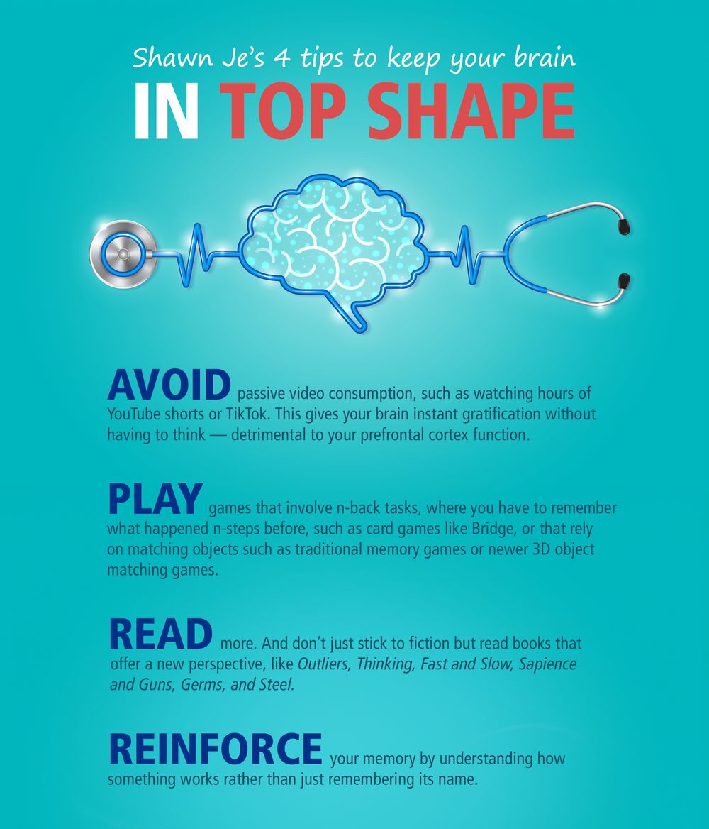 A list of four brain health tips from Shawn Je