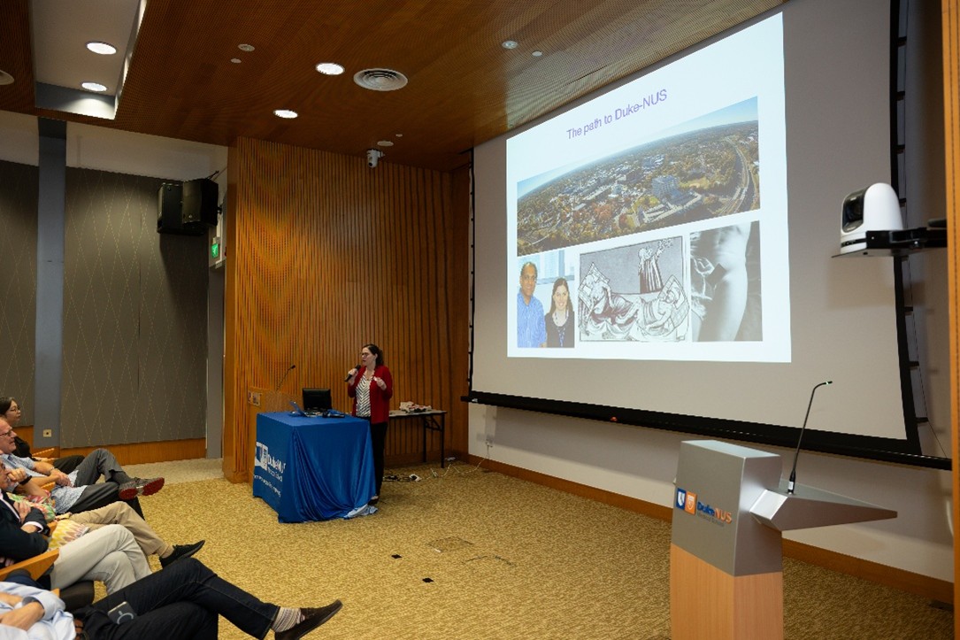 St. John retraces her journey to Duke-NUS at “The arc of Duke-NUS Science” symposium in April this year // Credit: Duke-NUS