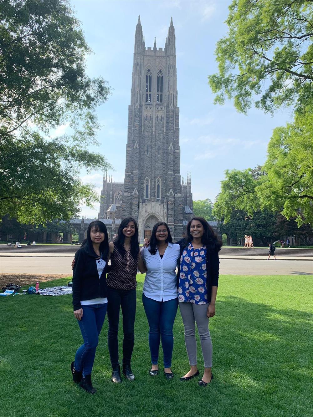 Natalia, Sneha, I and Sabina in front of the Duke-Chapel // Credit: Bhavya Allena