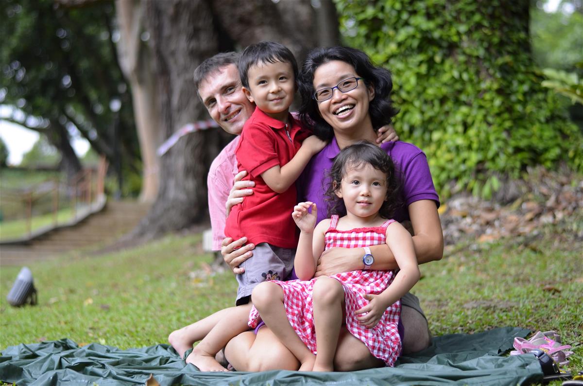 Gooley with his wife and two kids at a picnic 