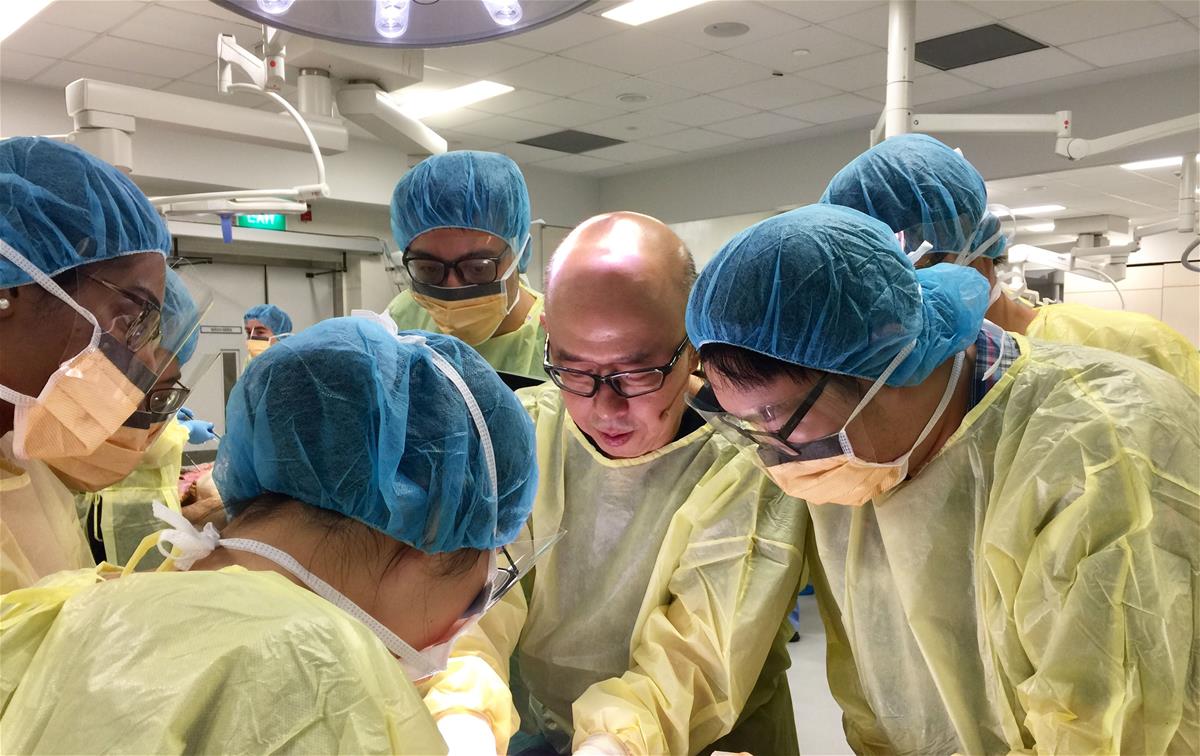 Professor Pierce Chow guides students during an anatomy class// Credit: Pierce Chow