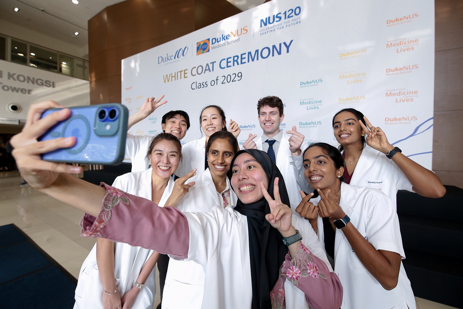 Aspiring doctors from Duke-NUS’ Class of 2029 celebrate the beginning of their healthcare journey.