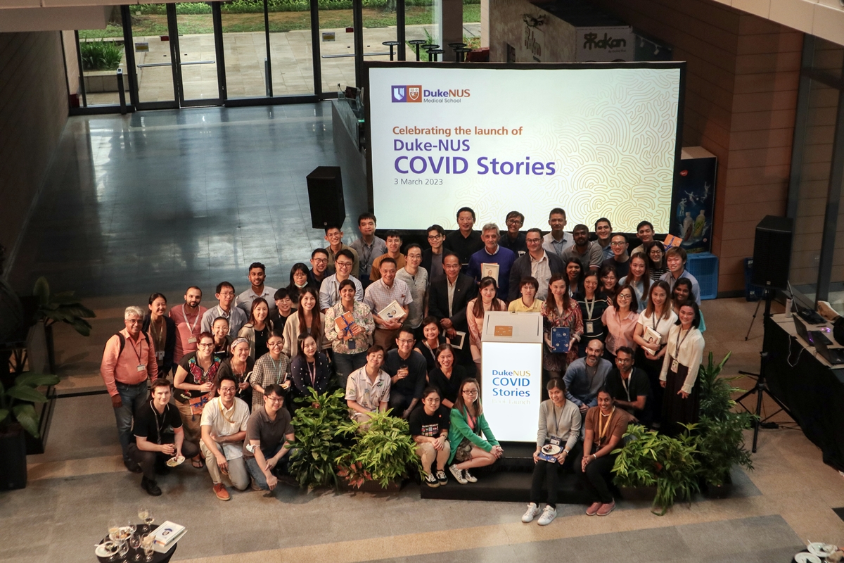 All members of the Duke-NUS Emerging Infectious Diseases Programme on stage at the launch of Duke-NUS COVID Stories